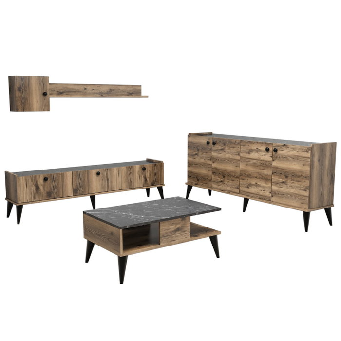 Hanah Home Lidya 2 Juego de Muebles para Sala de Estar Nogal y Mármol